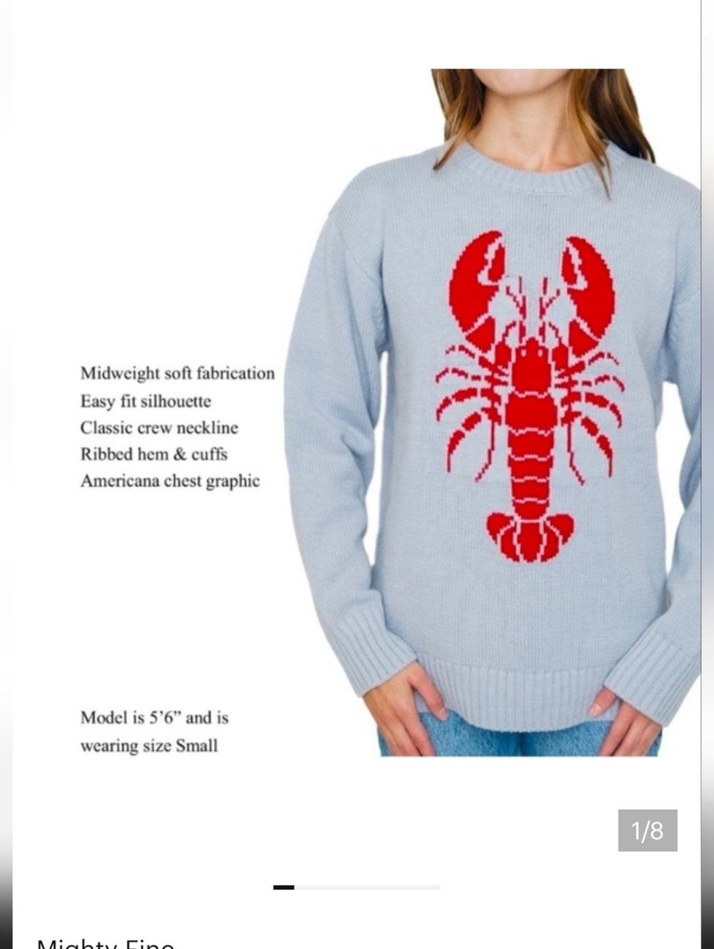 NWT Mighty Fine Light Blue Nautical Lobster Crewneck Sweater - Women Size Large - Picture 5 of 9